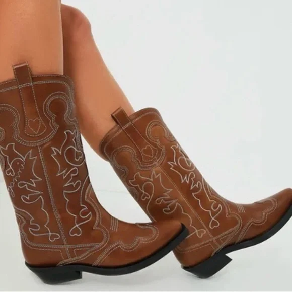 Ganni Mid Shaft Embroidered Westerj Boots (Size 42 EU) - Picture 2 of 9